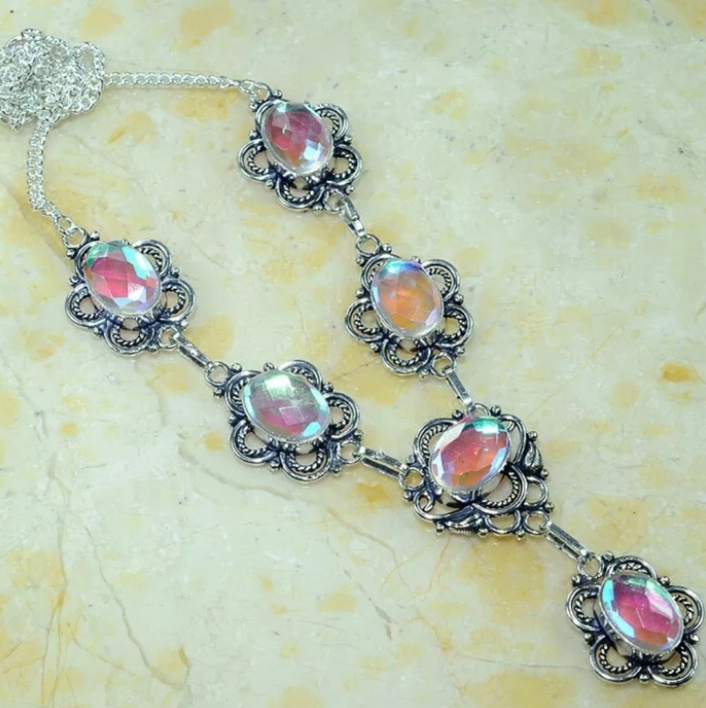New Rainbow Topaz 925 Silver Necklace.